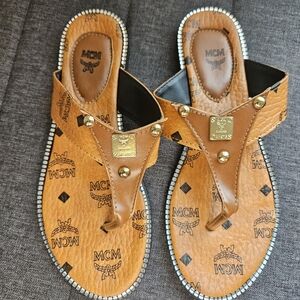 MCM Tan Brown Leather Thong Sandal Size 42